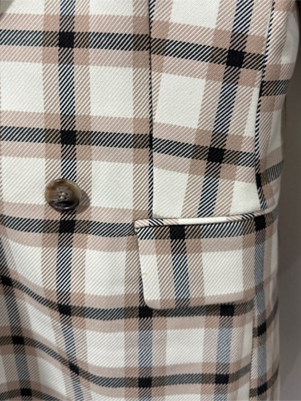H&M Plaid Blazer Jacket | Beige & Black Check | XS - Picture 7 of 9